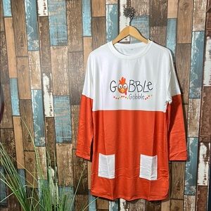 Orange and White Gobble dress with pockets